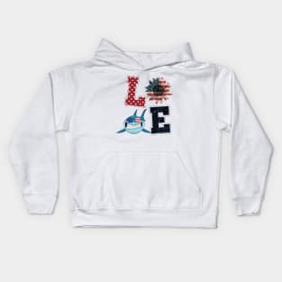 Love Shark And Sunflower American Flag Happy Independence Day Kids Hoodie